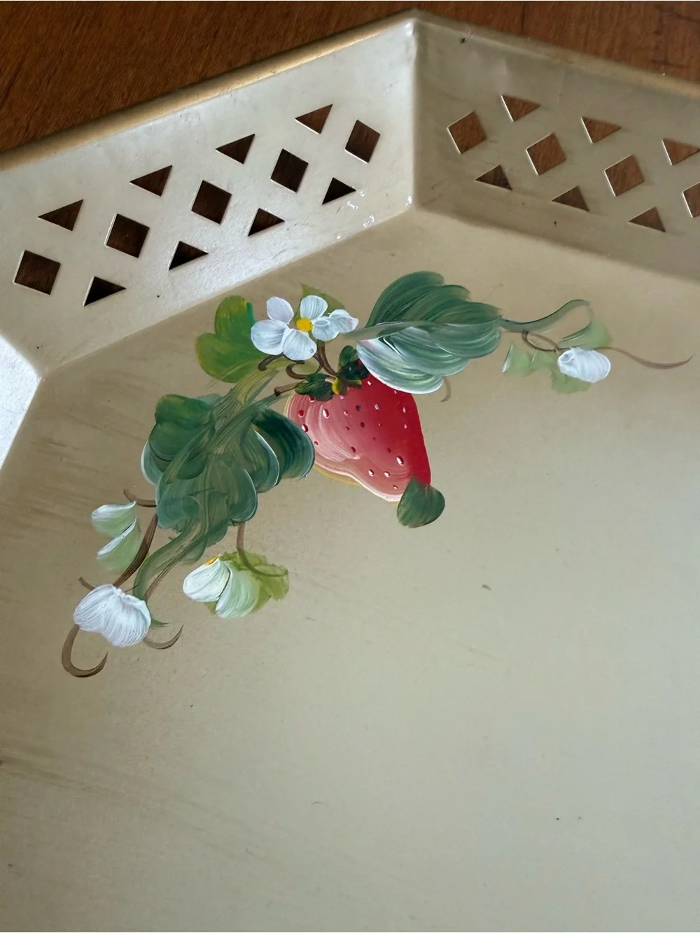 Vintage Nashco Tolware Metal Hand Painted Serving Tray with Strawberry Motif